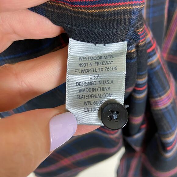 Slate Denim Co Plaid Dylan Shirt Size XL Button Down Black Red Multi Cotton - Picture 5 of 8
